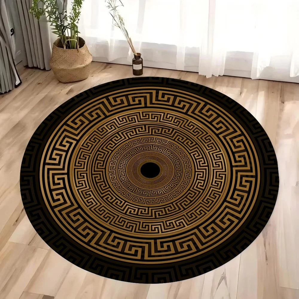 tapis rond géométrique noir or moderne salon entrée lavable machine mainextérieur chambre vintage polyestersizes4080120cm