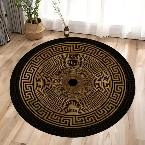 tapis rond géométrique noir or moderne salon entrée lavable machine mainextérieur chambre vintage polyestersizes4080120cm