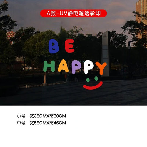 sticker decoratif diy multicolore lettres capitales sourire moderne minimaliste pvc adhesif transparent fenetre porte