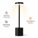 lampe table rechargeable noir moderne minimaliste interrupteur tactile 3000 6500k fer opacité 8x34cm