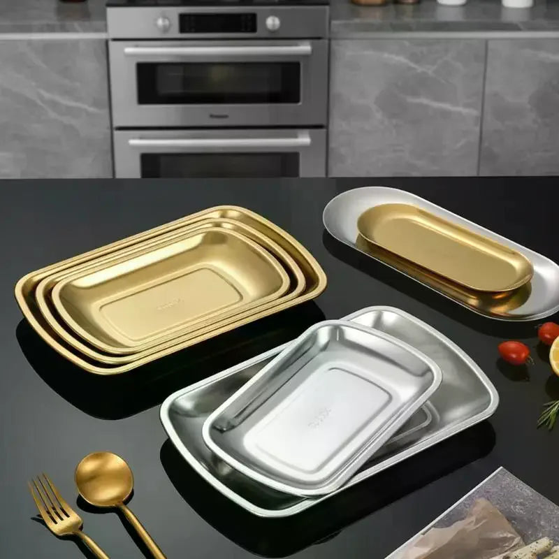 assiettes modernes dorées métal inoxydable grandes moyennes petites
