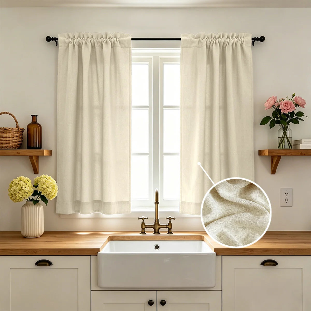 rideaux cuisine blanc gris clair semi transparent modernes minimalistes panneaux texture rayée
