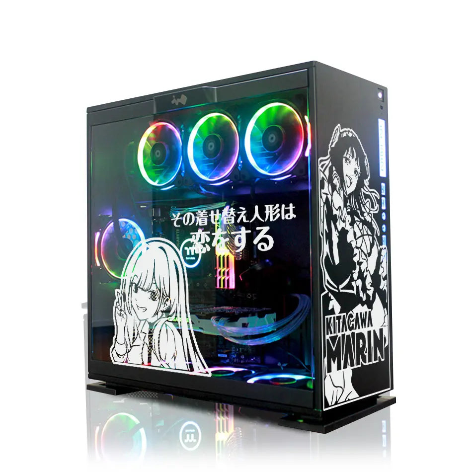 autocollants pvc noir blanc dessins anime texte japonais vis boitier pc moderne