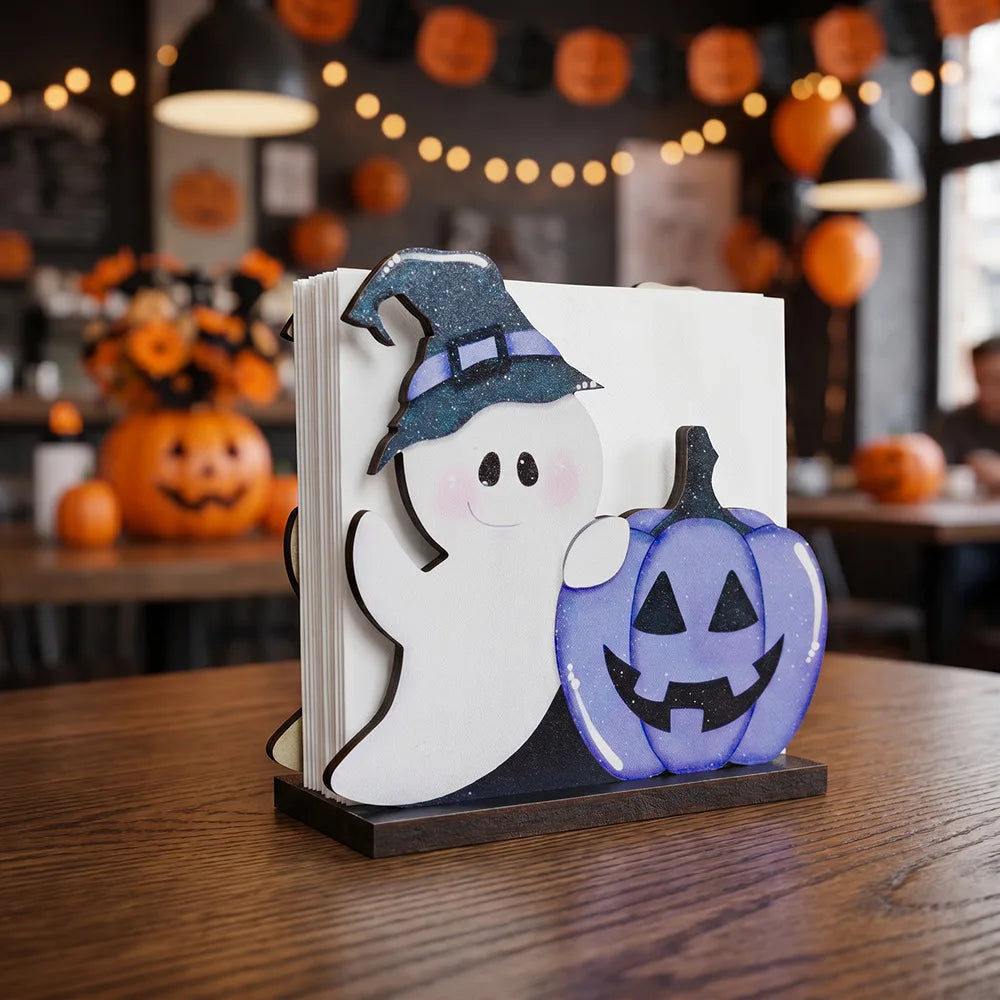 porte serviettes halloween fantôme citrouille squelette clips decoration table blanc noir orange
