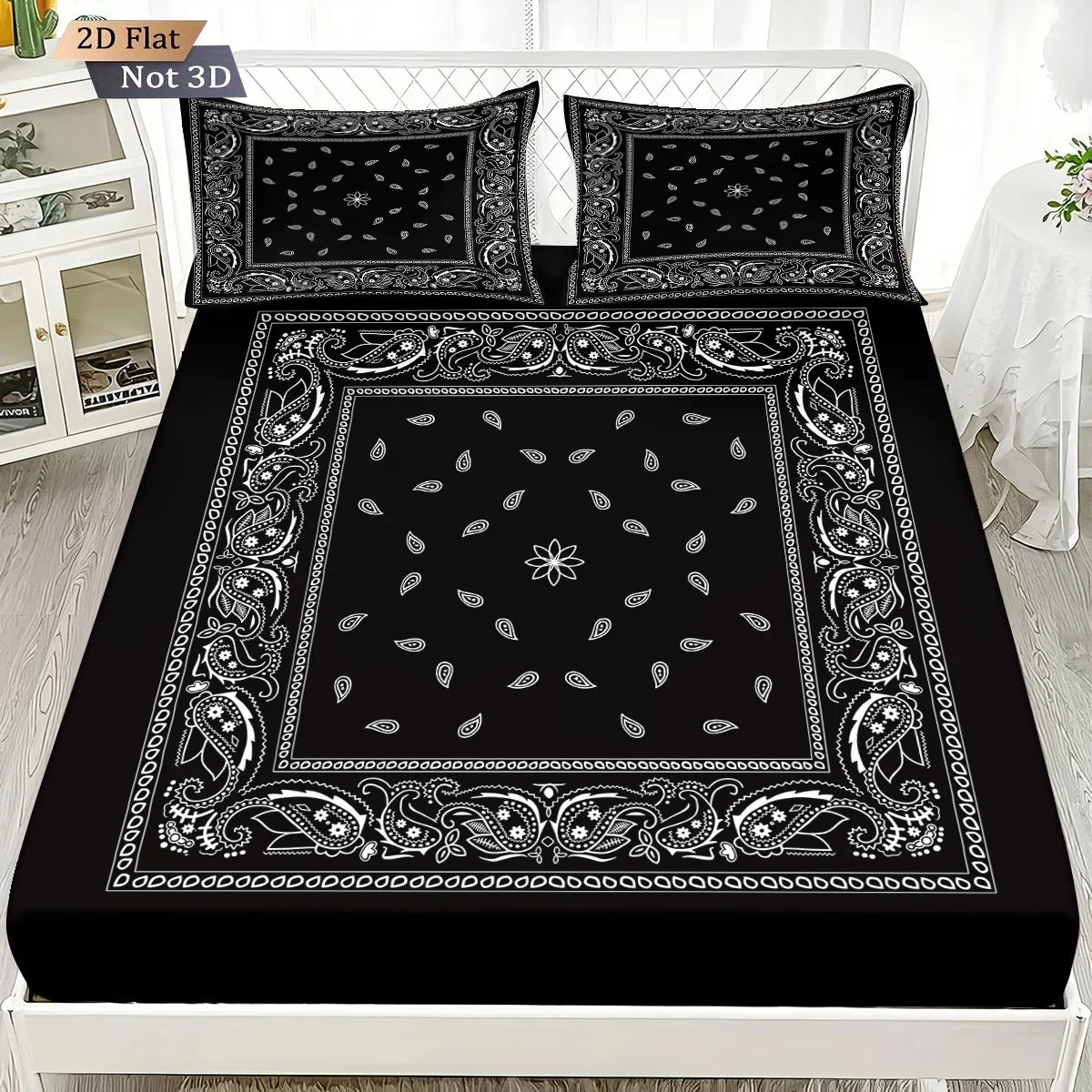 draps lit noir ornements floraux classique 100x191cm 120x200cm 140x200cm 180x200cm 200x220cm 3pièces