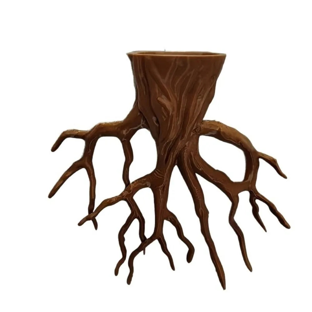 pot fleurs mural forme tronc arbre racines apparentes imitation bois texture rugueuse naturel rustique