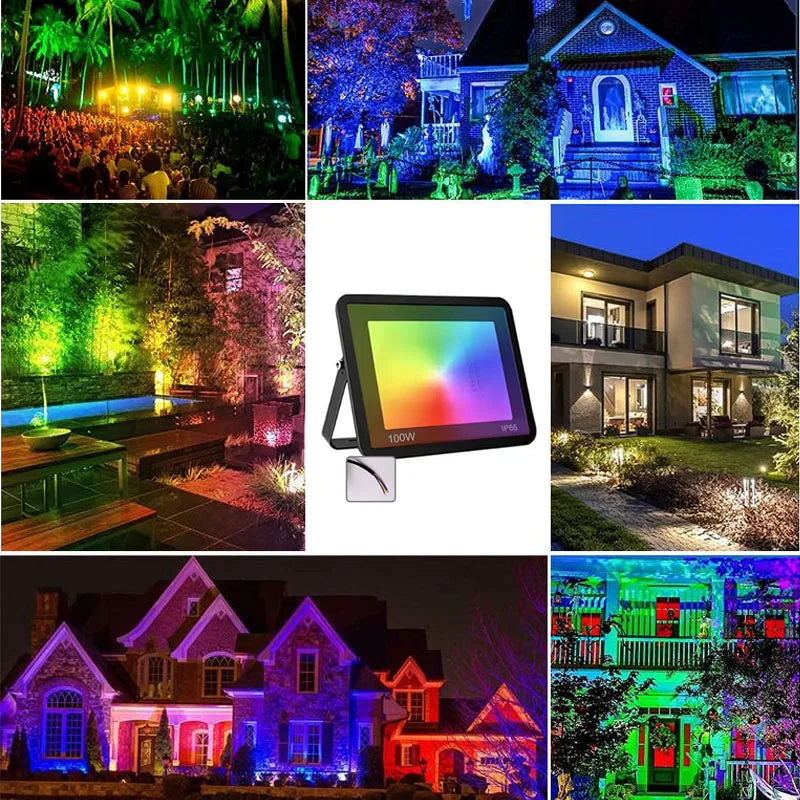 projecteur led rgb noir moderne 100w ip66 remote controleextérieur certification ul rohs fcc