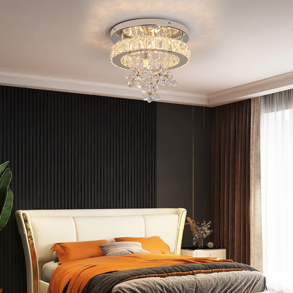 lustre led cristal moderne argenté transparent fleurs chambre salon salle manger