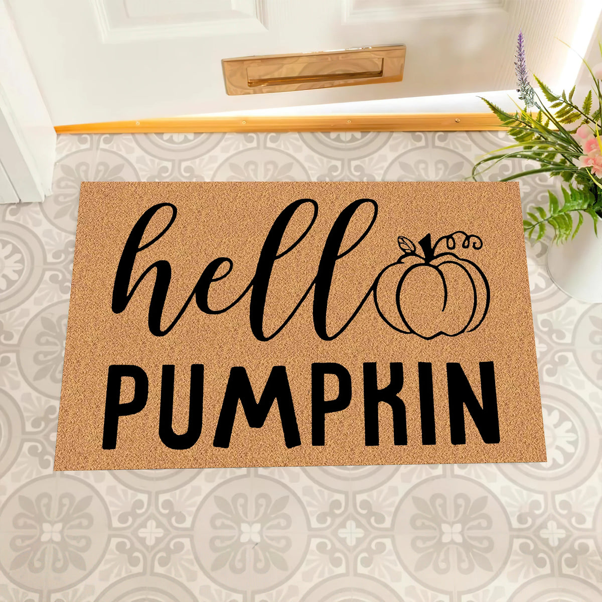 tapis d'entrée caoutchouc antidérapant imperméable hello pumpkin marron clair automnal résistant décolorationextérieurintérieur
