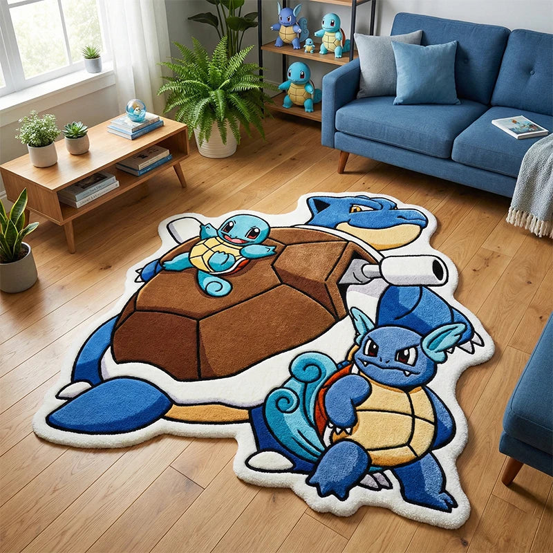 tapis velours bleu marron dessin animé blastoise chambre enfant 100cm 120cm 150cm doux antidérapant