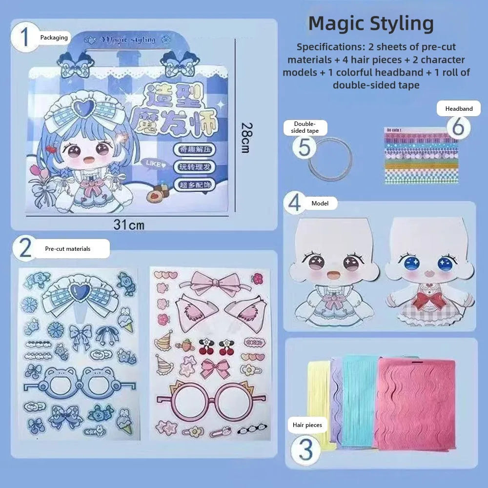 poupées décoratives 3d colorées tresses adhésif diy feuilles pré coupées cheveux personnages bandeau