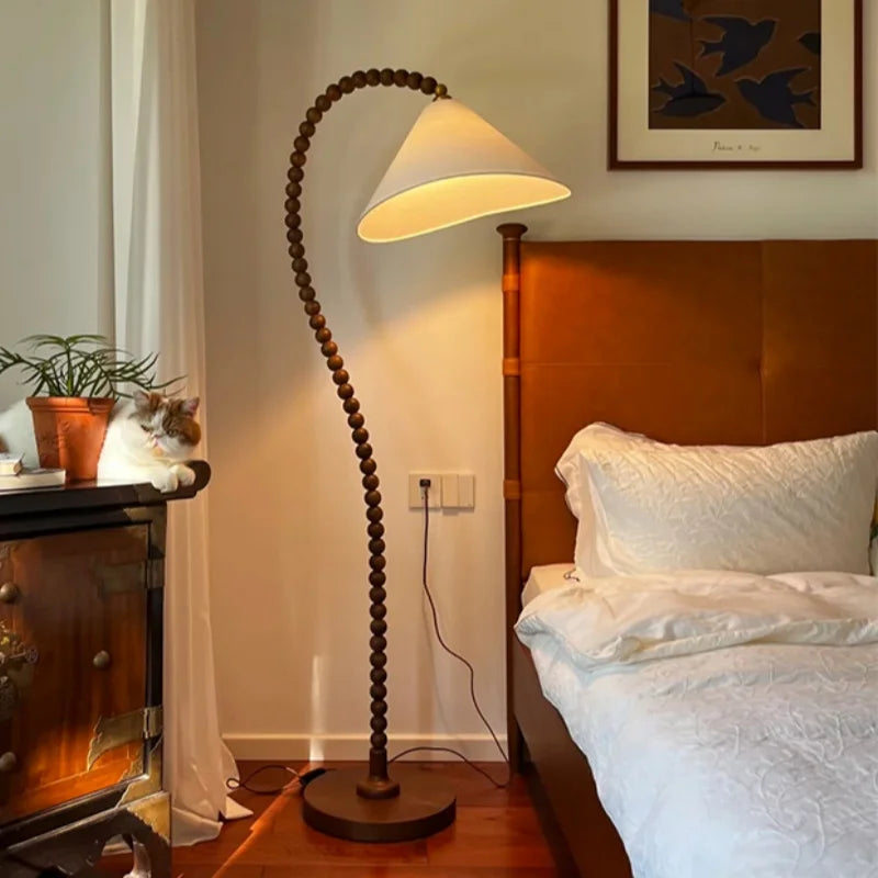 lampe sol moderne bois marron foncé led 170cm éclairage neutre