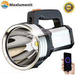 lampe torche rechargeable 100w led noire intense longue portée focale fixe moderne