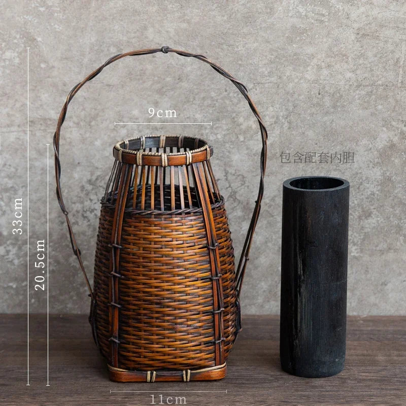 panier rotin tressé main vase bambou décoration fleurs rustique artisanal maison