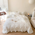 Housse de couette brodée avec volants dentelle