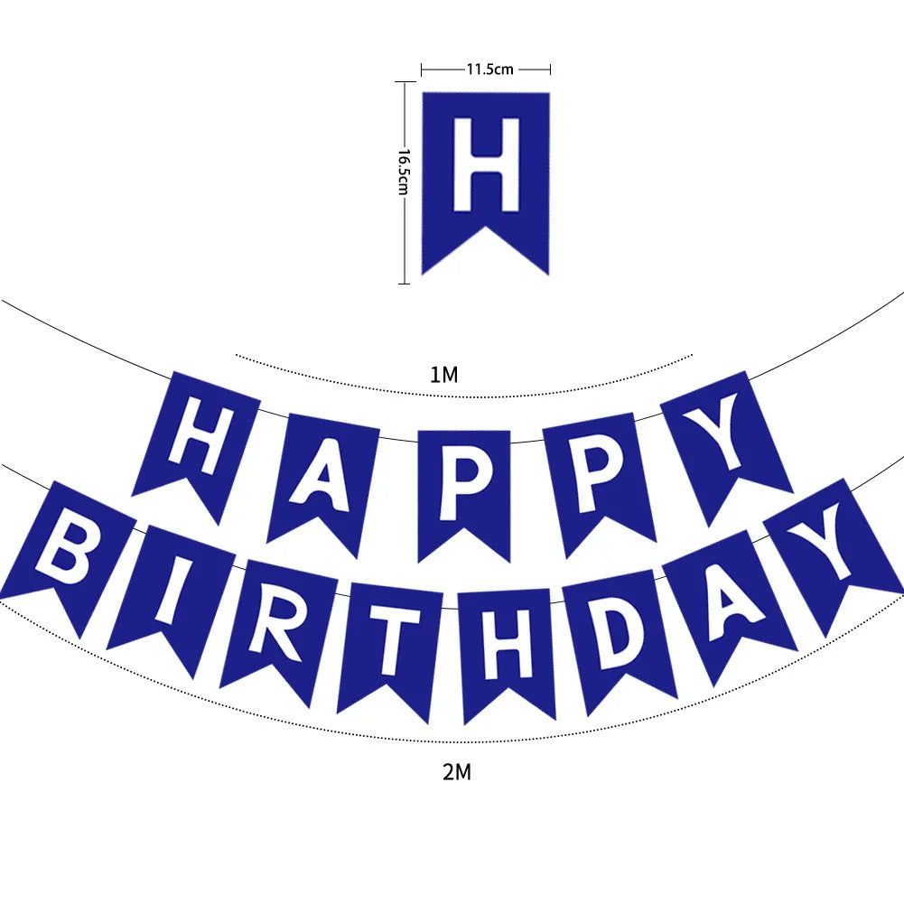 guirlande fanions happy birthday bleu rose noir gris vert turquois festif anniversaire enfant mariage