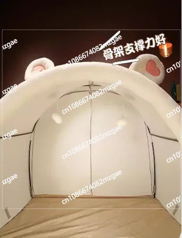 tente lit rose blanche douce oreilles coeur moderne confortable coussins