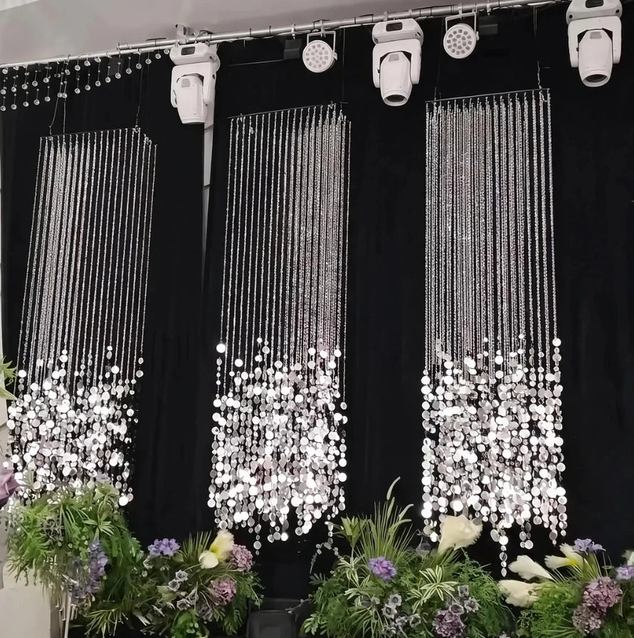 rideau argenté moderne élégant mariage banquet scintillant 1.5m 2m 2.5m 3m