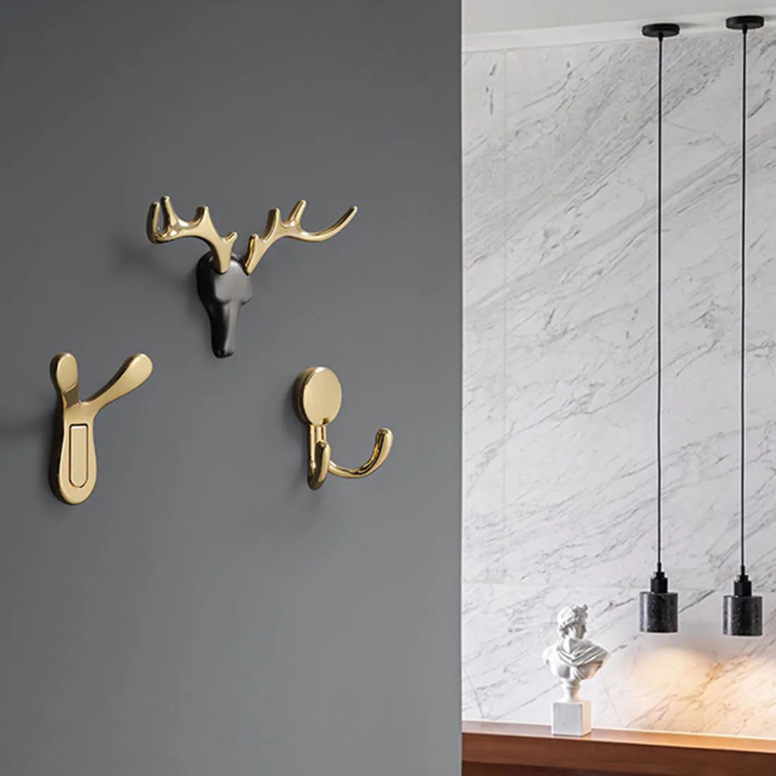 porte clés antlers or moderne porte sacs adhésif minimaliste zinc noir gris decoration mur