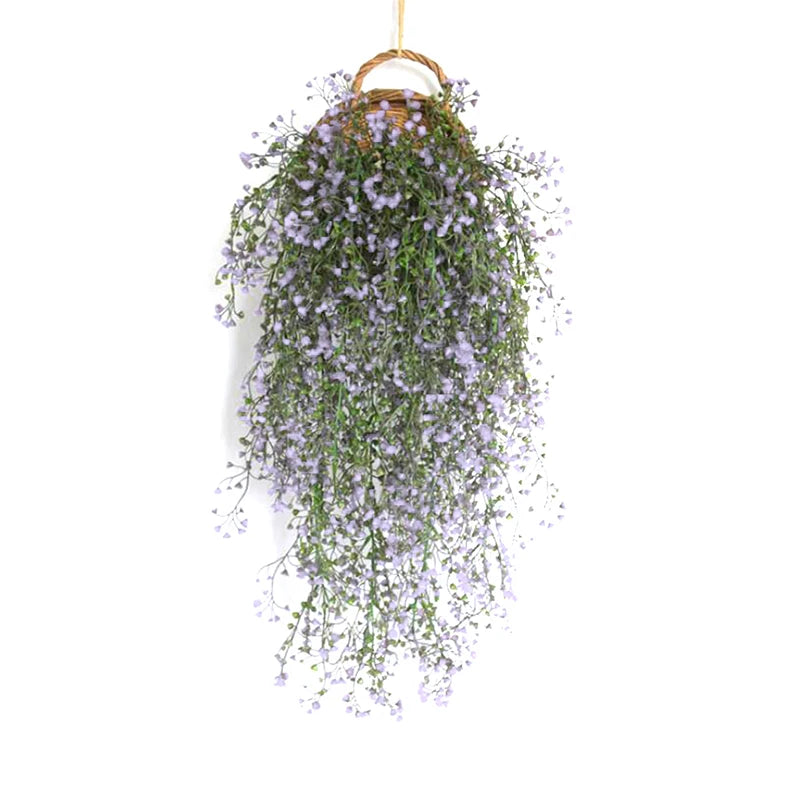 panier suspendu tressé rotin marron clair marron foncé beige clair traditionnel anneau métallique plantes