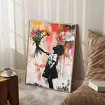 affiche art contemporaine street banksy graphique abstraite noire blanche verte murale salon decoration