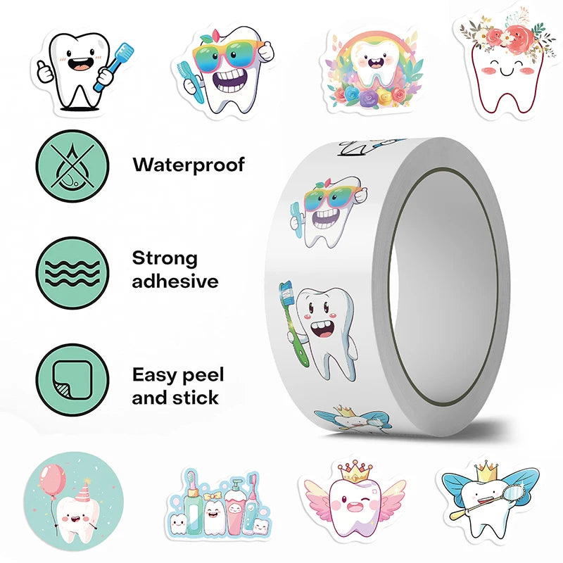 stickers autocollants dents mignonnes expressions cartoonesques accessoires blanc bleu vert rose jaune 500 feuilles