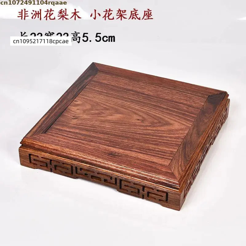 support bijoux bois marron motif géométrique gravé classique sculpté base creuse vase bonsaï théière