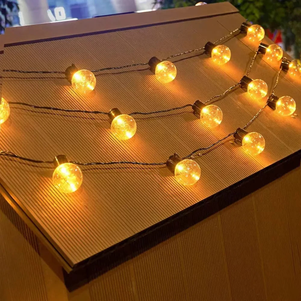 guirlande led solaire suspendue jaune ampoules transparentes panneau solaire autoinstallation festiveextérieurjardinterrasse