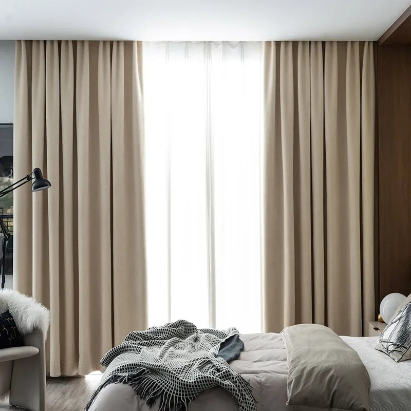 rideau épais beige clair moderne occultant thermique fenêtre salon chambre maison