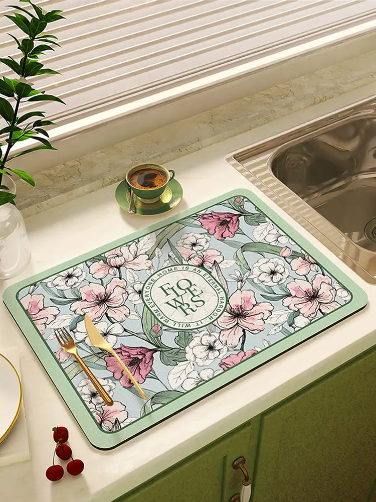 tapis cuisine absorbant motif floral fleurs rectangle décoratif évier plan travail