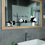 autocollant mural illustration pandas dessin animé have nice day noir blanc