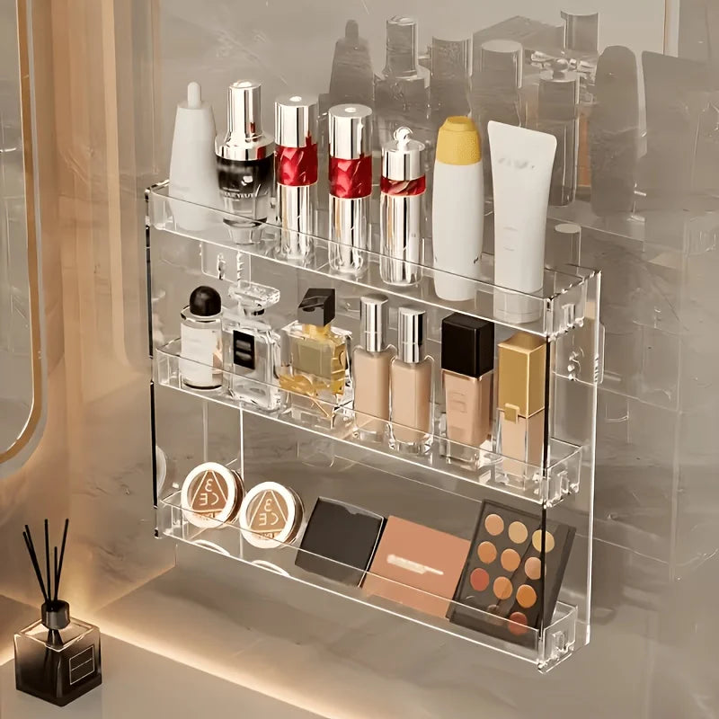 étagère murale transparente niveaux acrylique sans perçage cosmétiques coiffeuse moderne minimaliste fixations visibles