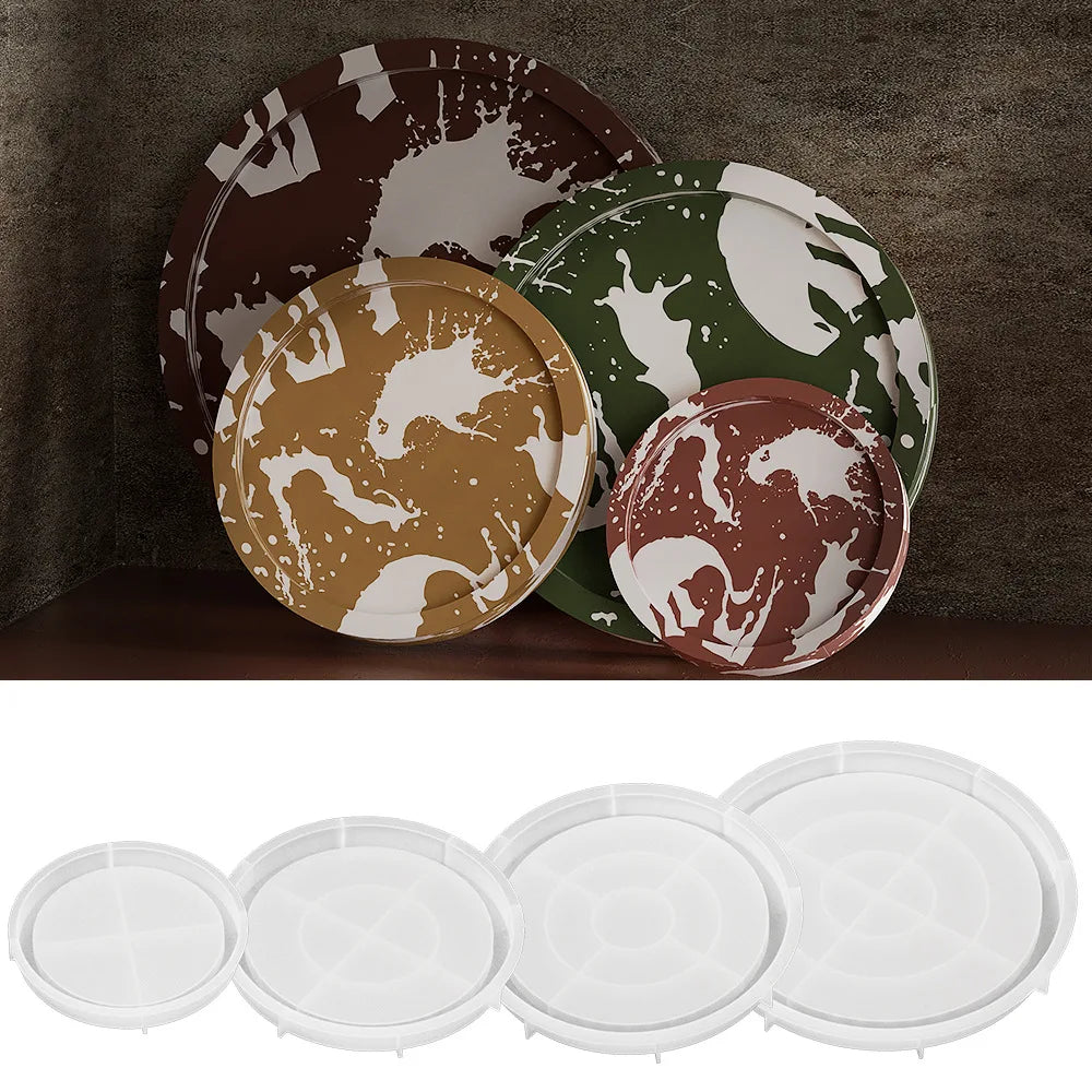 assiettes silicone marbrées moderne marron vert beige rose effet peinture support blanc