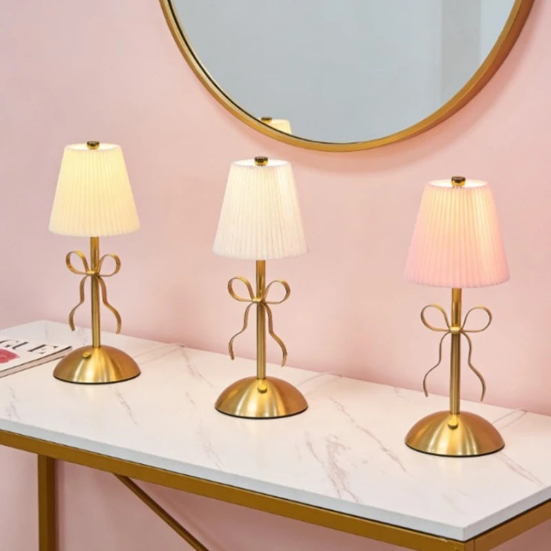 lampe table or vintage abatjour plissé ruban doré rechargeable classique lumière chaleureuse veilleuse chambre