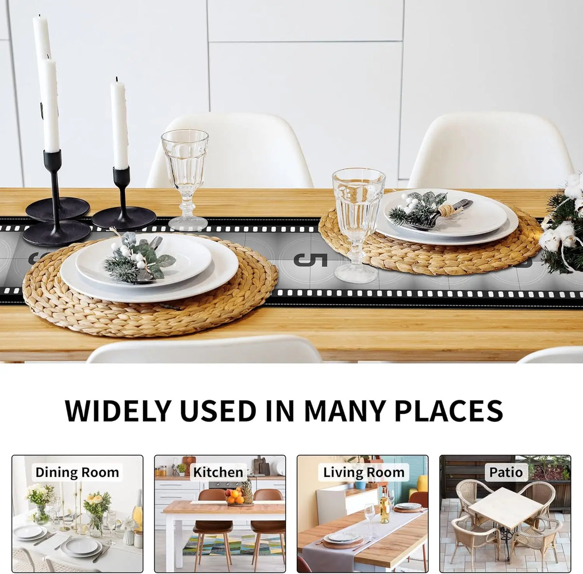 nappe table motif film argentique noir blanc deco vintage réutilisable maison festive cuisine salle