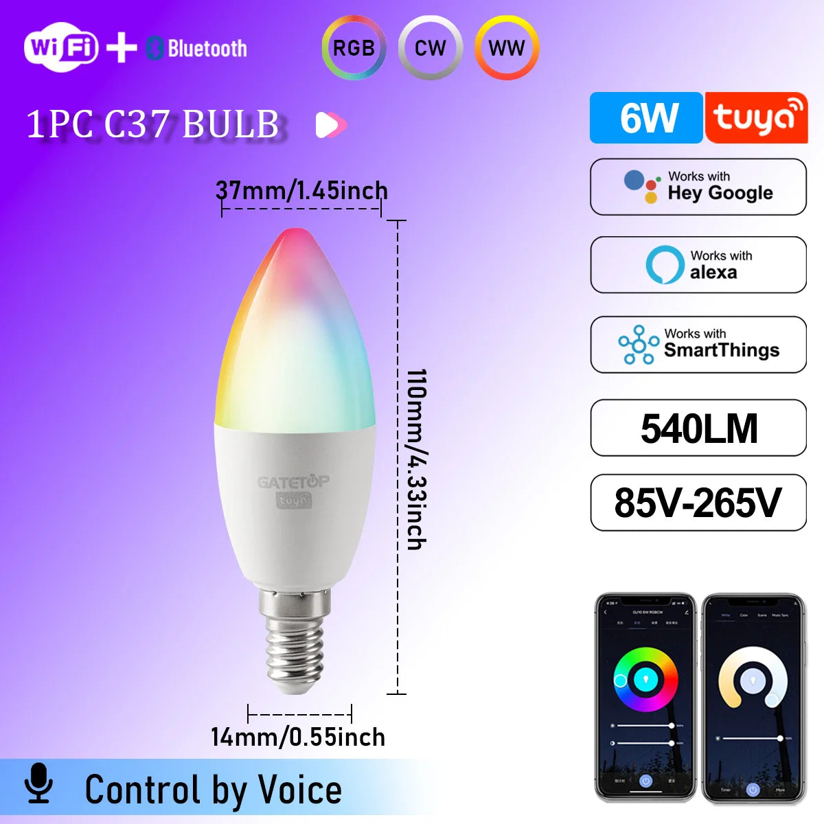 ampoule led intelligente e14 blanc multicolore effet flamme transparent moderne 2700k 6500k wifi alexa