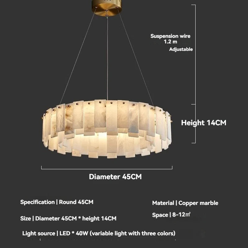 lustre suspension moderne marbre blanc doré lampe suspendue salon luxe table manger élégant