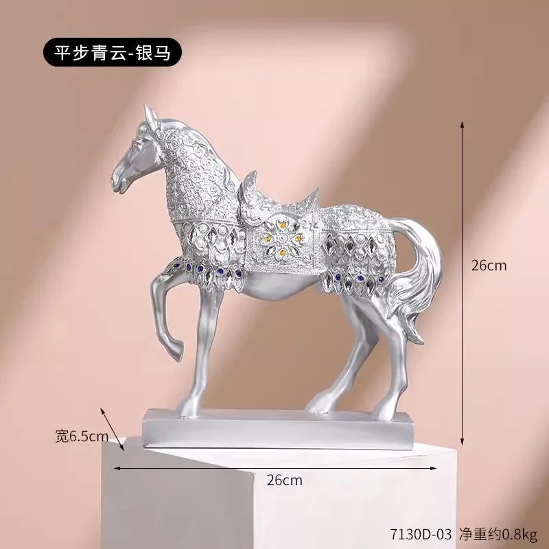 statuette cheval doré ornée strass classique deco intérieur argenté noir résine