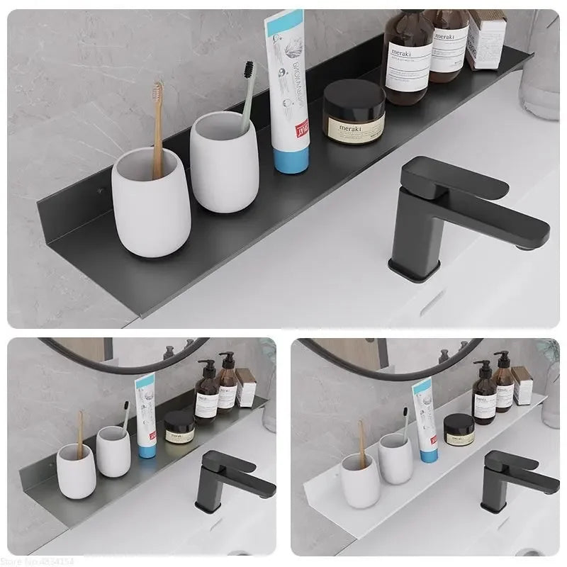 étagère murale adhésive aluminium moderne salle bains accessoires rangement gris lisse sans perçage