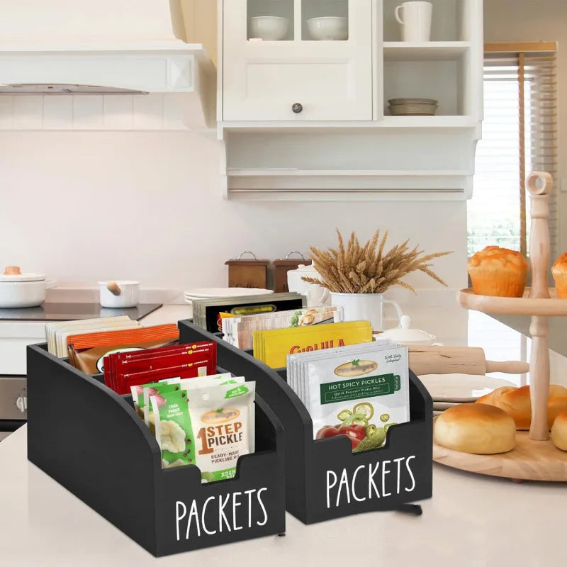 organisateur paquets noir bois moderne sans fixation compartiments cuisine rangement sacs alimentaires echangement modulaire