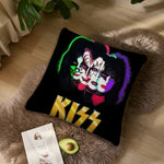 coussin carré motif kiss polyester pop rock noir imprimé dobbys décoratif 40x40cm 45x45cm 50x50cm