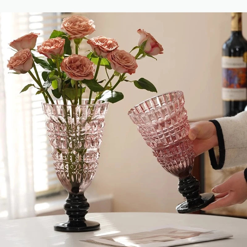vase transparent gravé rose noir vert violet strié classique moderne table