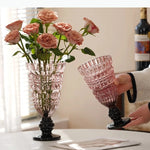 vase transparent gravé rose noir vert violet strié classique moderne table
