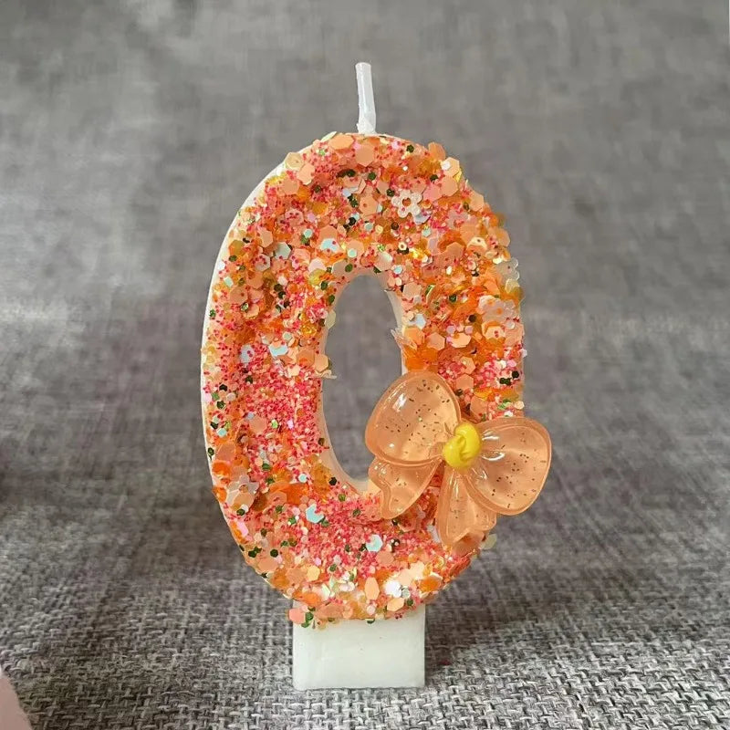 bougie anniversaire chiffre orange paillettes multicolores décoration brillante fleur centroide