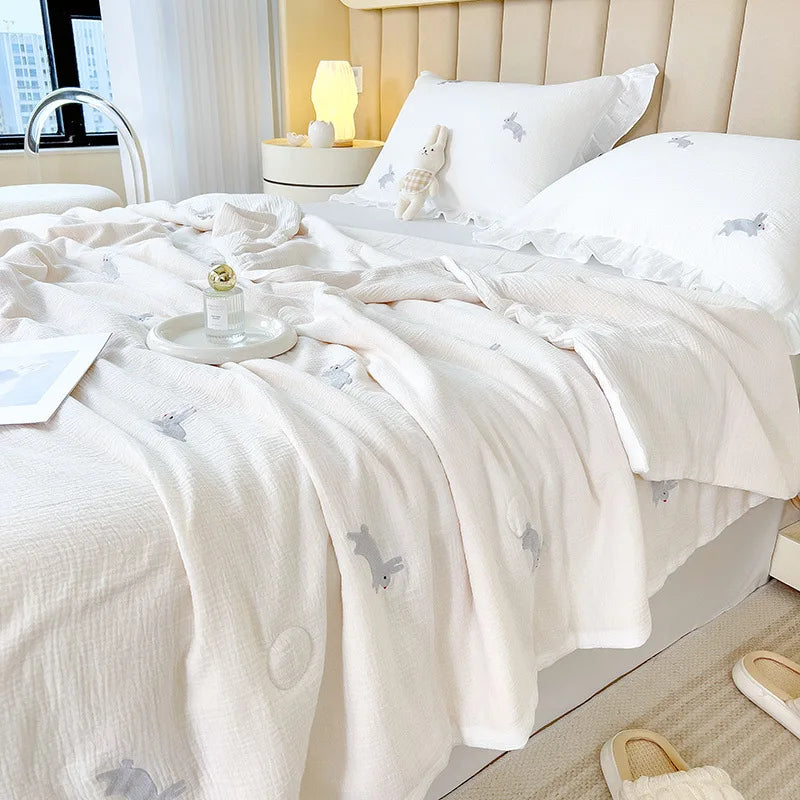 couette coton blanc motif fleurs roses été légère oreiller coussin accessoires