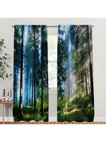 rideau imprimé forêt moderne bleu vert 100 polyester fenêtre 60x150cm x2