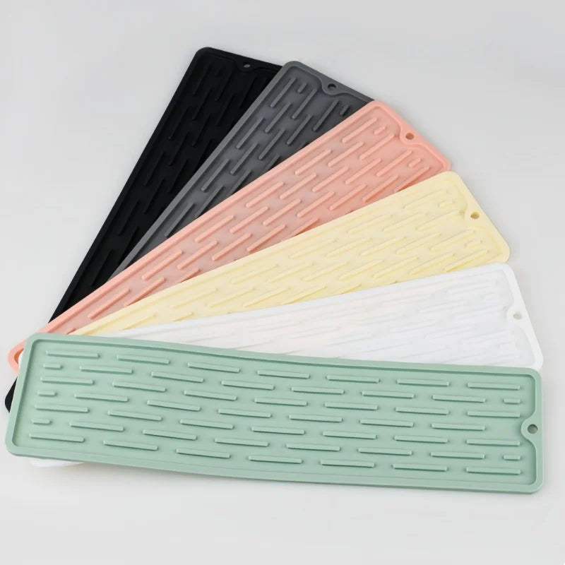 tapis cuisine silicone moderne noir gris rose jaune blanc vert rayures horizontales