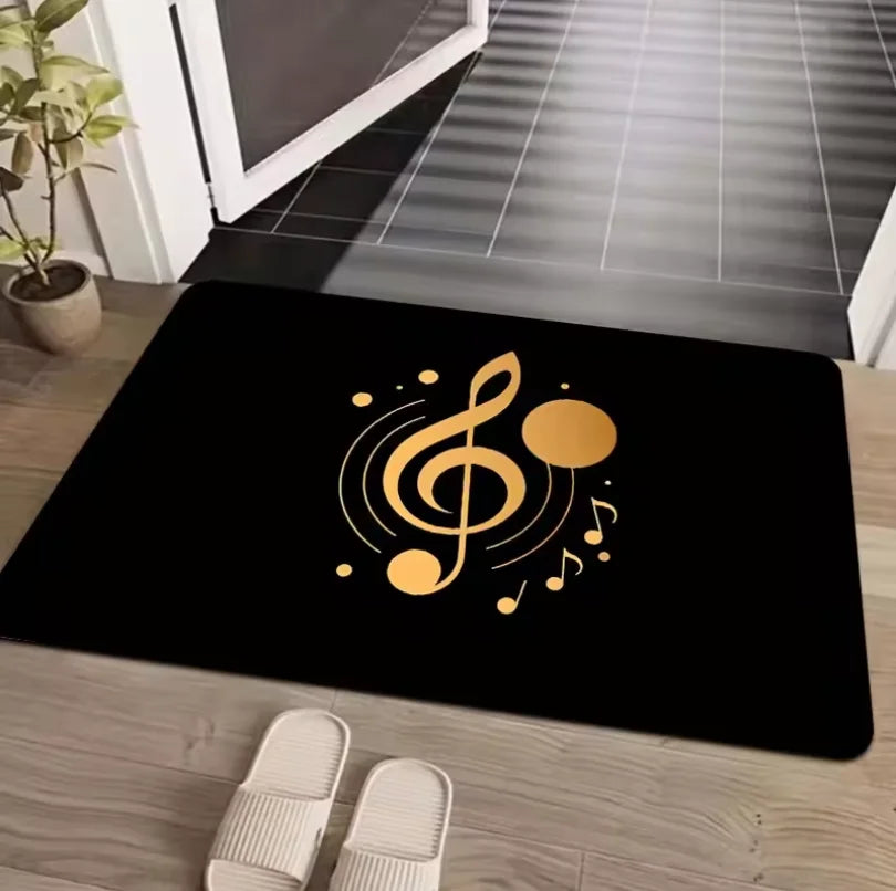 tapis sol noir notes musicales moderne antidérapant résistant décoloration 40x60cm bienvenue doré salon