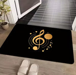 tapis sol noir notes musicales moderne antidérapant résistant décoloration 40x60cm bienvenue doré salon