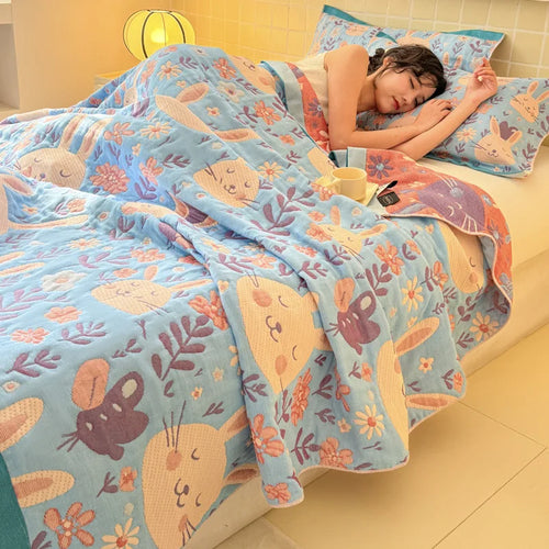 couverture coton jacquard fleurs animaux enfantine voyage maison lit grande taille oreillers